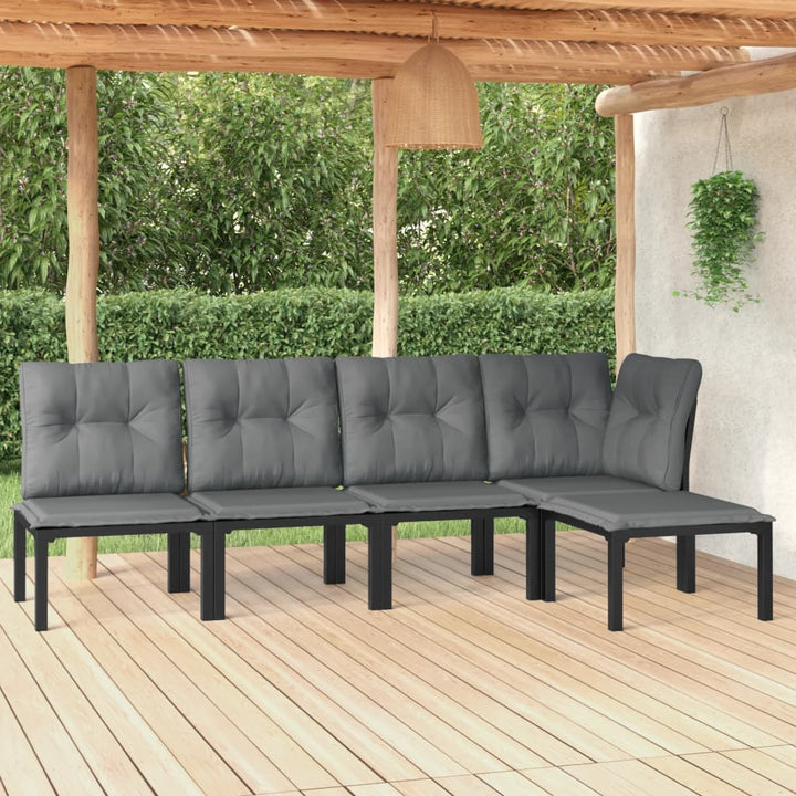 Set Mobilier De Grădină, 6 Piese, Negru Și Gri, Poliratan