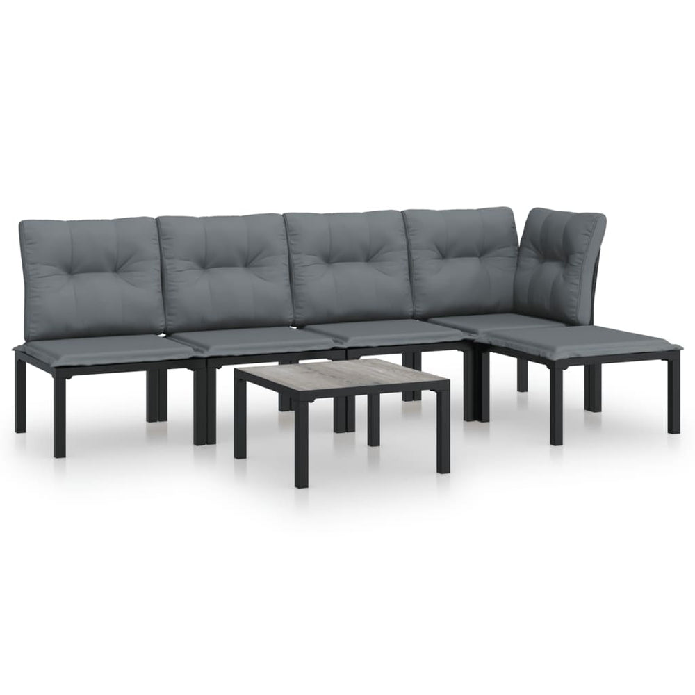 Set Mobilier De Grădină, 6 Piese, Negru Și Gri, Poliratan