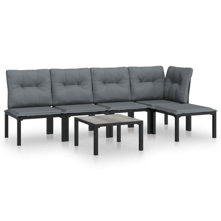 Set Mobilier De Grădină, 6 Piese, Negru Și Gri, Poliratan