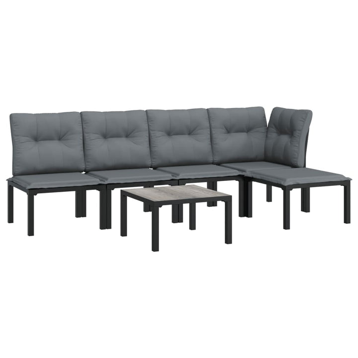 Set Mobilier De Grădină, 6 Piese, Negru Și Gri, Poliratan