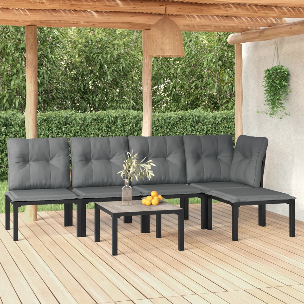 Set Mobilier De Grădină, 6 Piese, Negru Și Gri, Poliratan