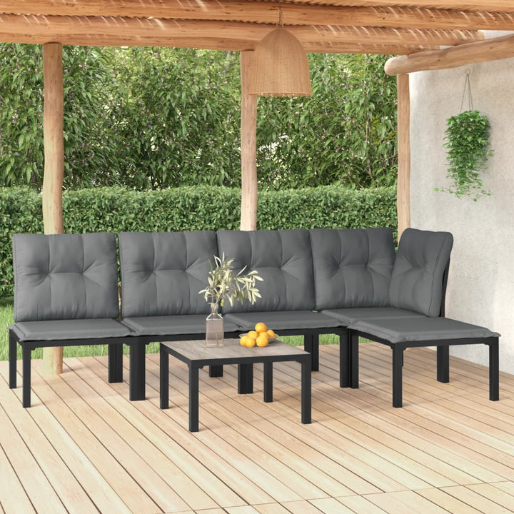Set Mobilier De Grădină, 6 Piese, Negru Și Gri, Poliratan