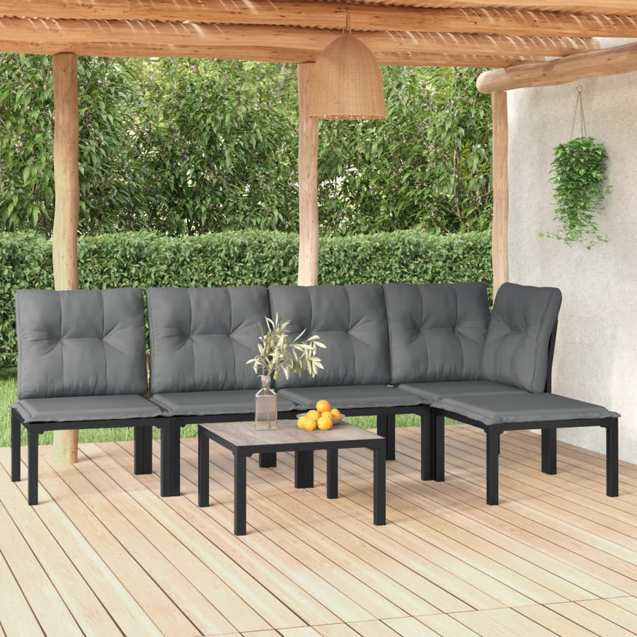 Set Mobilier De Grădină, 6 Piese, Negru Și Gri, Poliratan