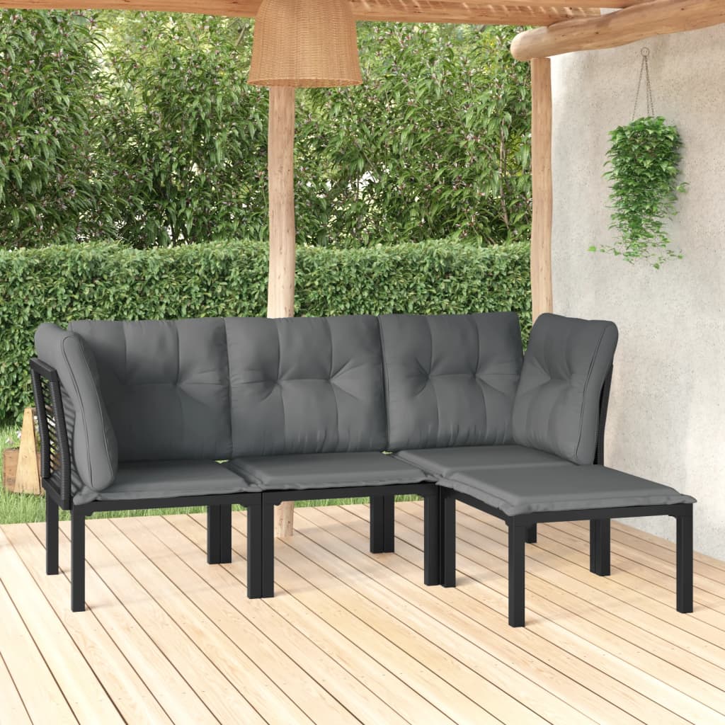Set Mobilier De Grădină, 6 Piese, Negru Și Gri, Poliratan