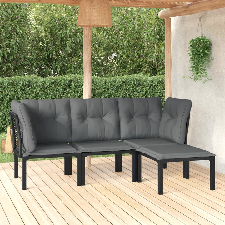 Set Mobilier De Grădină, 6 Piese, Negru Și Gri, Poliratan