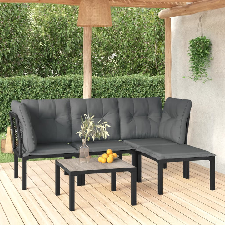 Set Mobilier De Grădină, 6 Piese, Negru Și Gri, Poliratan