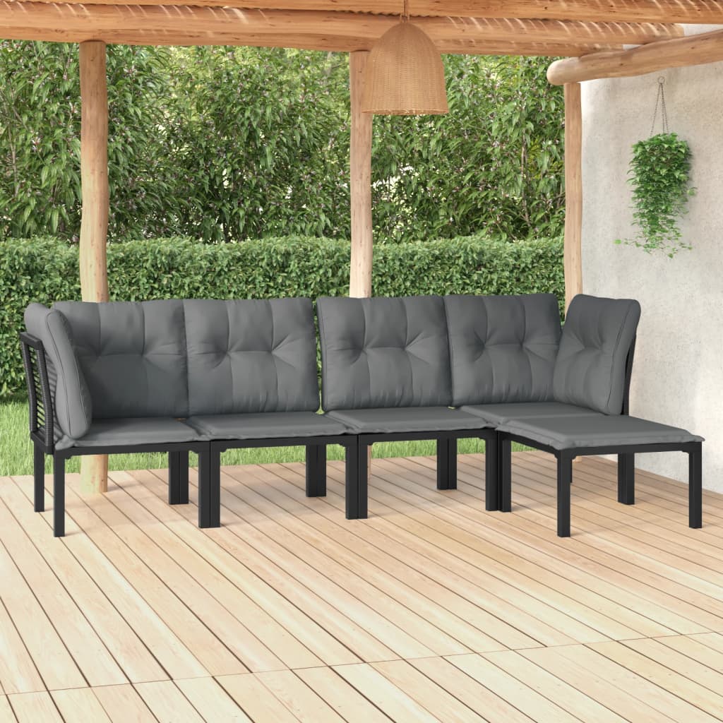Set Mobilier De Grădină, 6 Piese, Negru Și Gri, Poliratan