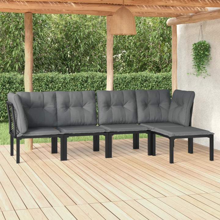 Set Mobilier De Grădină, 6 Piese, Negru Și Gri, Poliratan