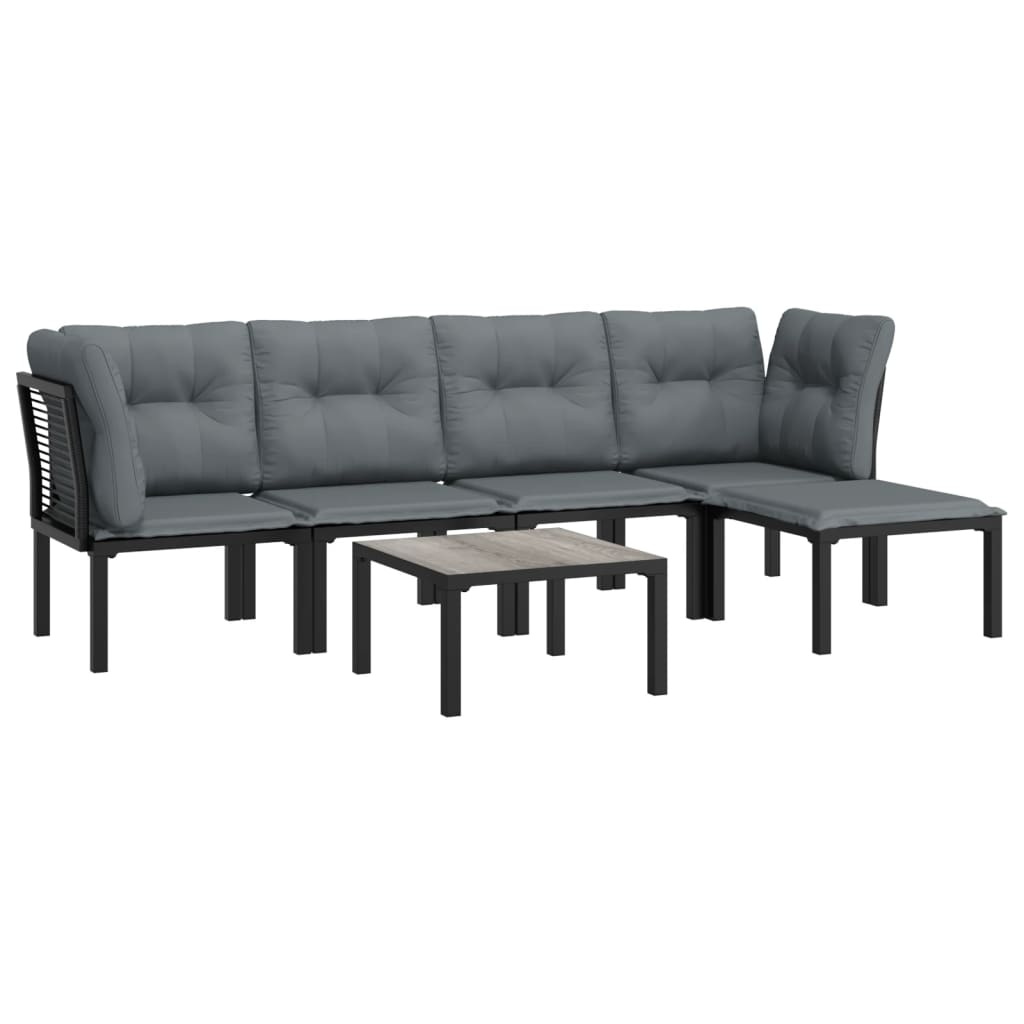 Set Mobilier De Grădină, 6 Piese, Negru Și Gri, Poliratan