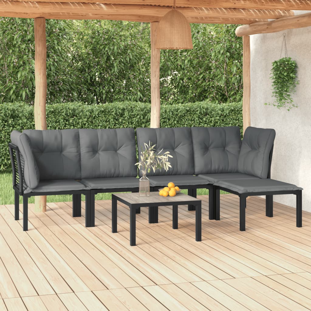 Set Mobilier De Grădină, 6 Piese, Negru Și Gri, Poliratan