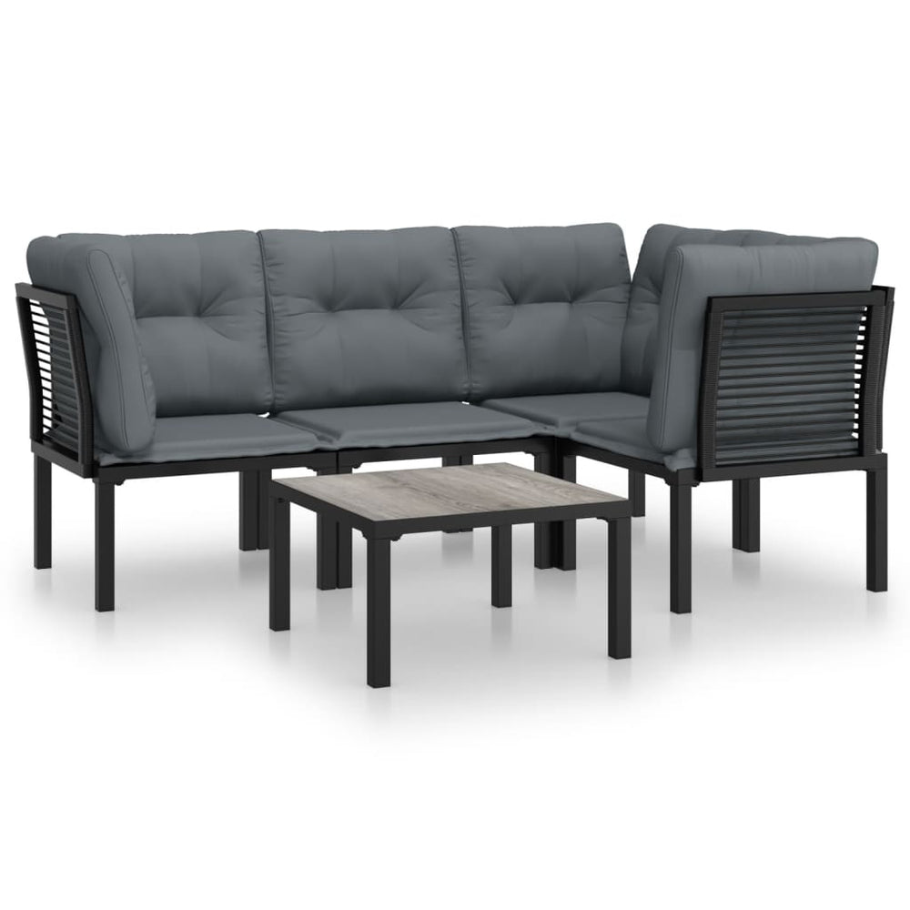 Set Mobilier De Grădină, 5 Piese, Negru/Gri, Poliratan