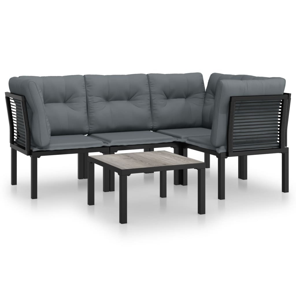 Set Mobilier De Grădină, 5 Piese, Negru/Gri, Poliratan