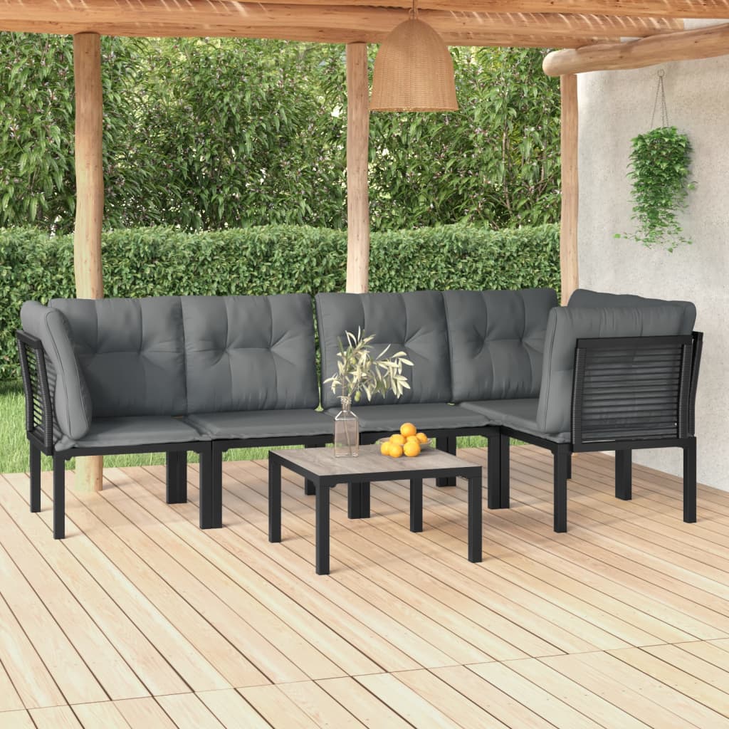 Set Mobilier De Grădină, 5 Piese, Negru/Gri, Poliratan