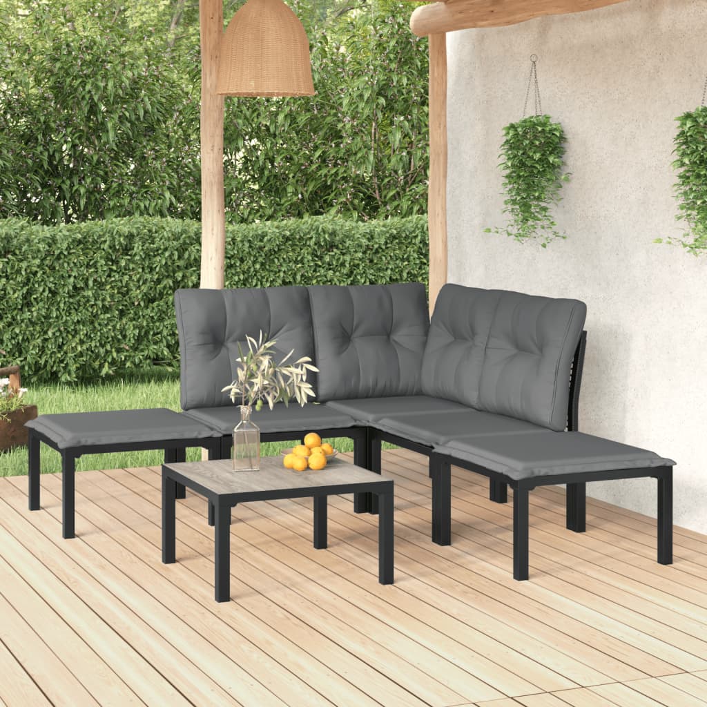 Set Mobilier De Grădină, 5 Piese, Negru/Gri, Poliratan