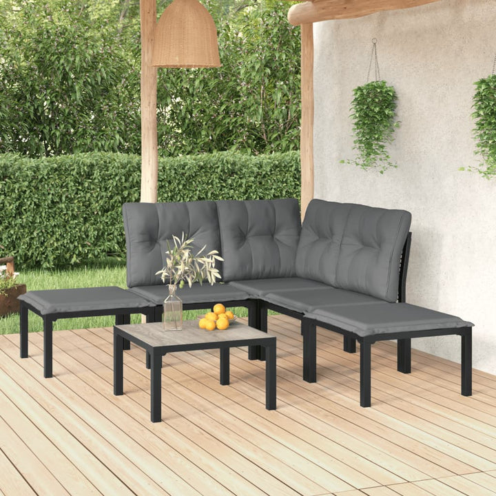 Set Mobilier De Grădină, 5 Piese, Negru/Gri, Poliratan