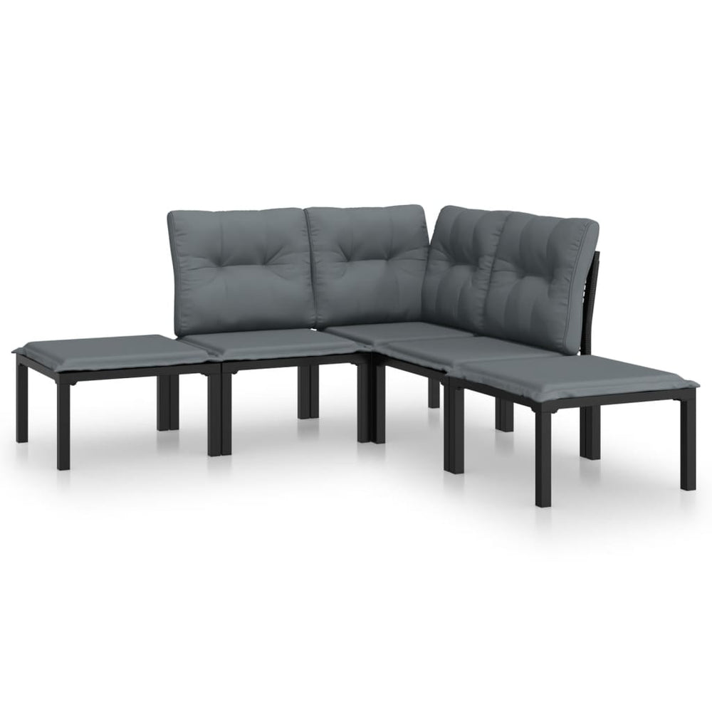 Set Mobilier De Grădină, 5 Piese, Negru/Gri, Poliratan