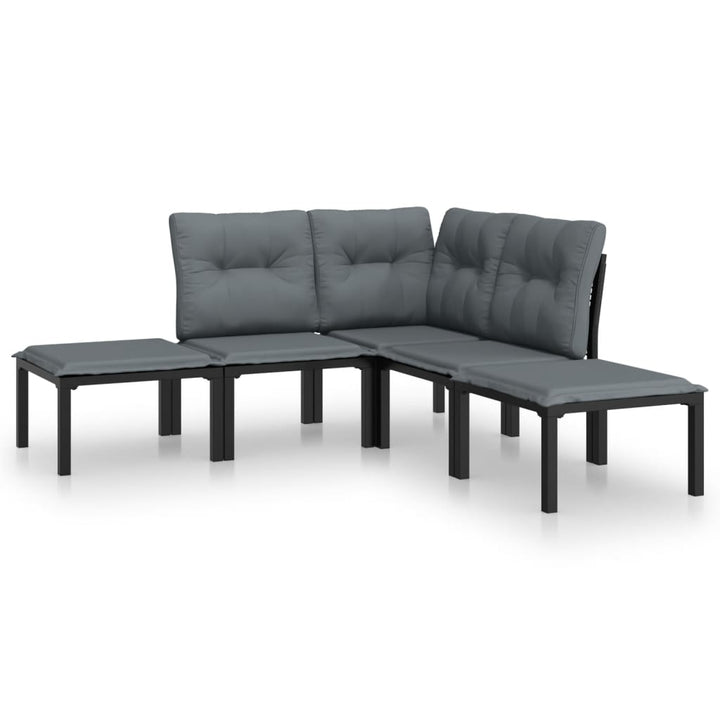 Set Mobilier De Grădină, 5 Piese, Negru/Gri, Poliratan