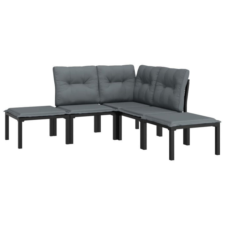 Set Mobilier De Grădină, 5 Piese, Negru/Gri, Poliratan
