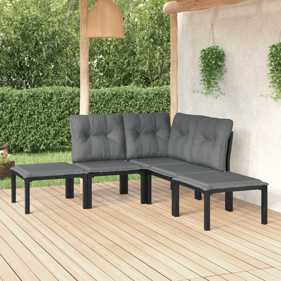 Set Mobilier De Grădină, 5 Piese, Negru/Gri, Poliratan