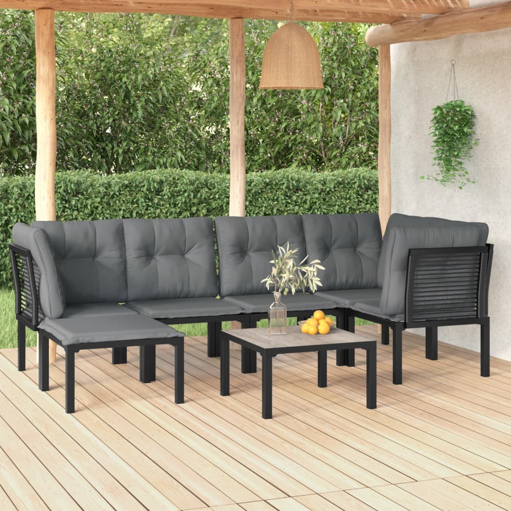 Set Mobilier De Grădină, 6 Piese, Negru Și Gri, Poliratan
