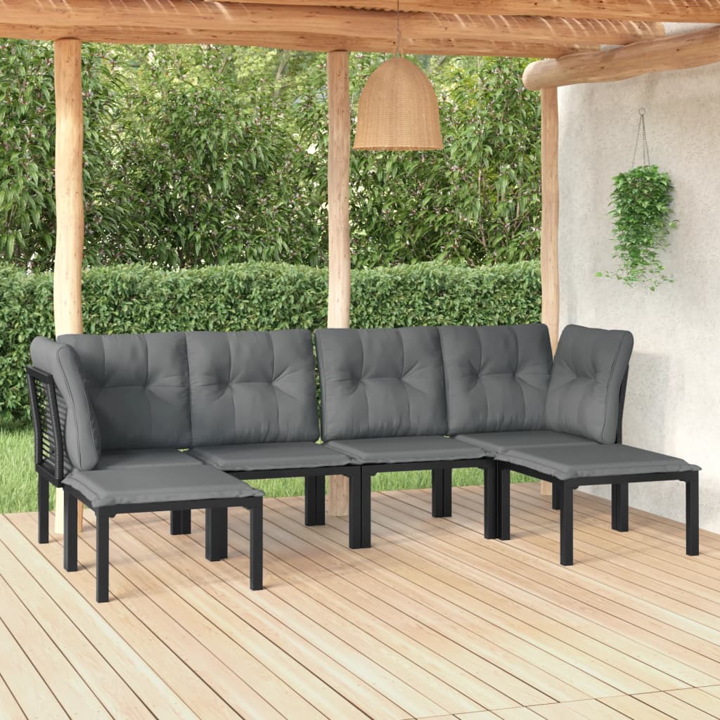 Set Mobilier De Grădină, 6 Piese, Negru Și Gri, Poliratan