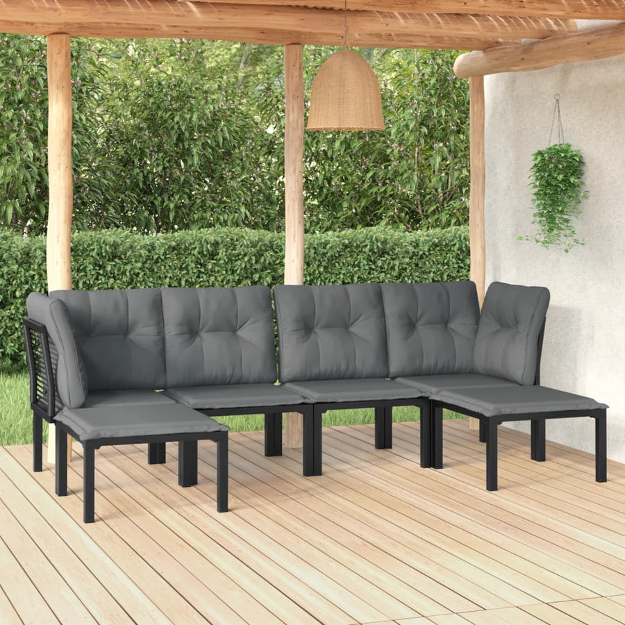 Set Mobilier De Grădină, 6 Piese, Negru Și Gri, Poliratan