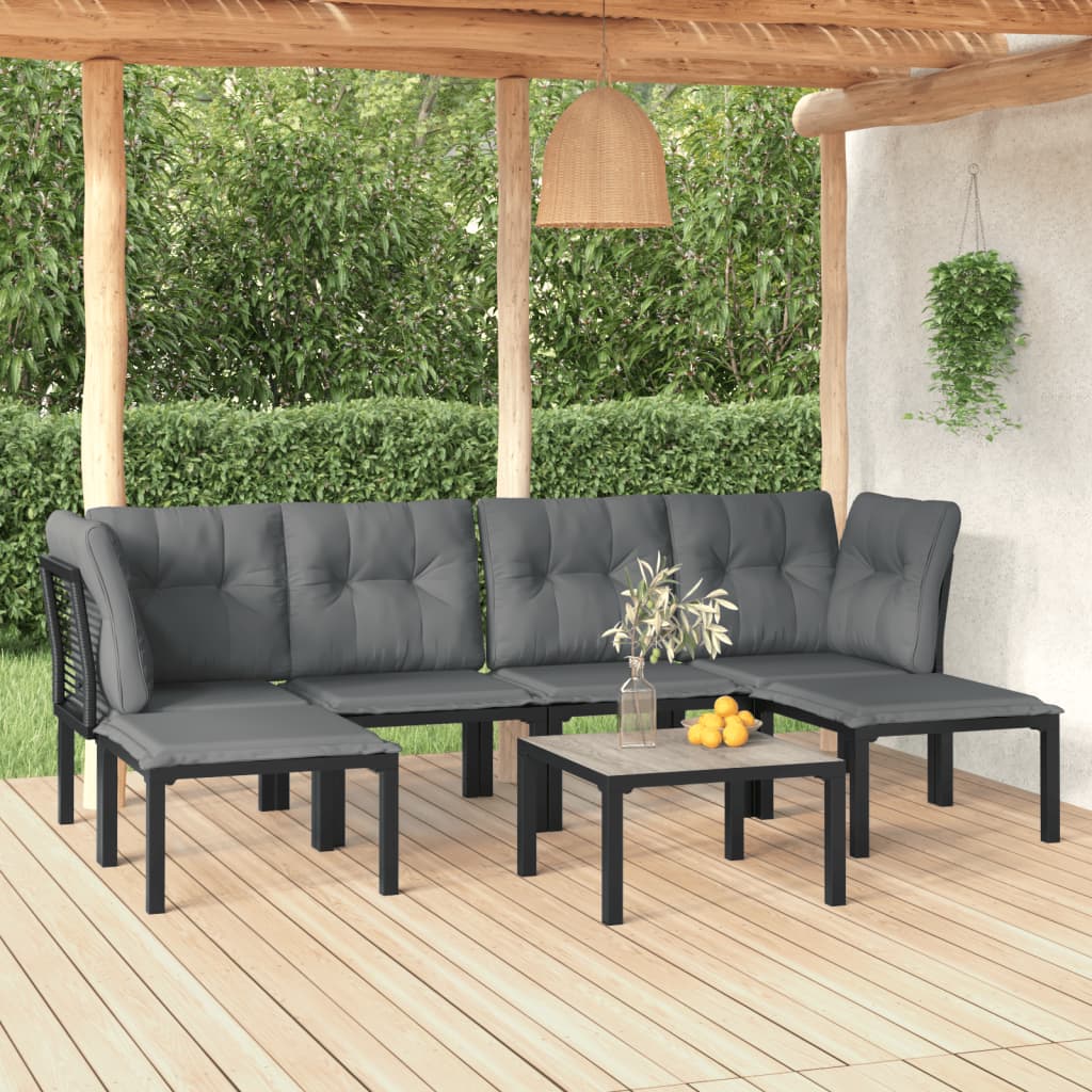Set Mobilier De Grădină, 6 Piese, Negru Și Gri, Poliratan