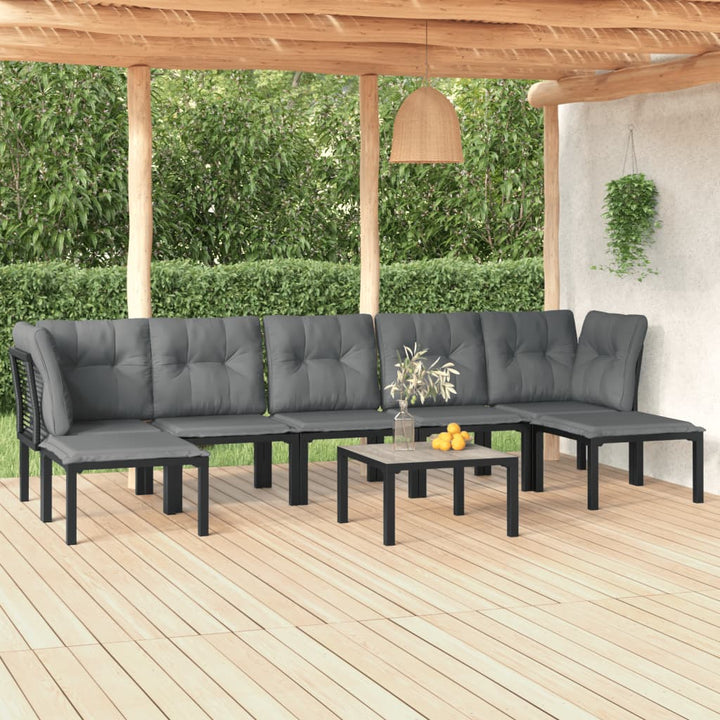 Set Mobilier De Grădină, 6 Piese, Negru Și Gri, Poliratan