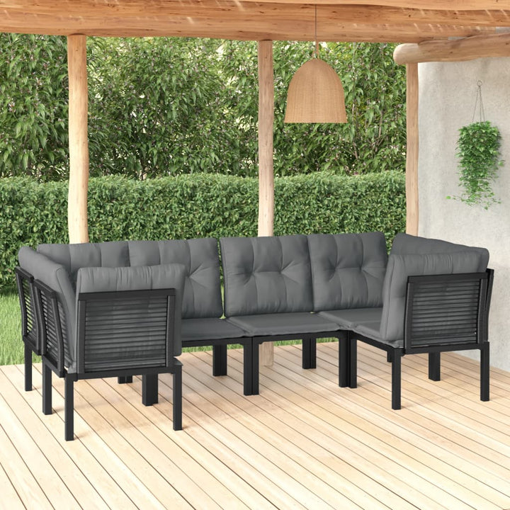 Set Mobilier De Grădină, 7 Piese, Negru Și Gri, Poliratan