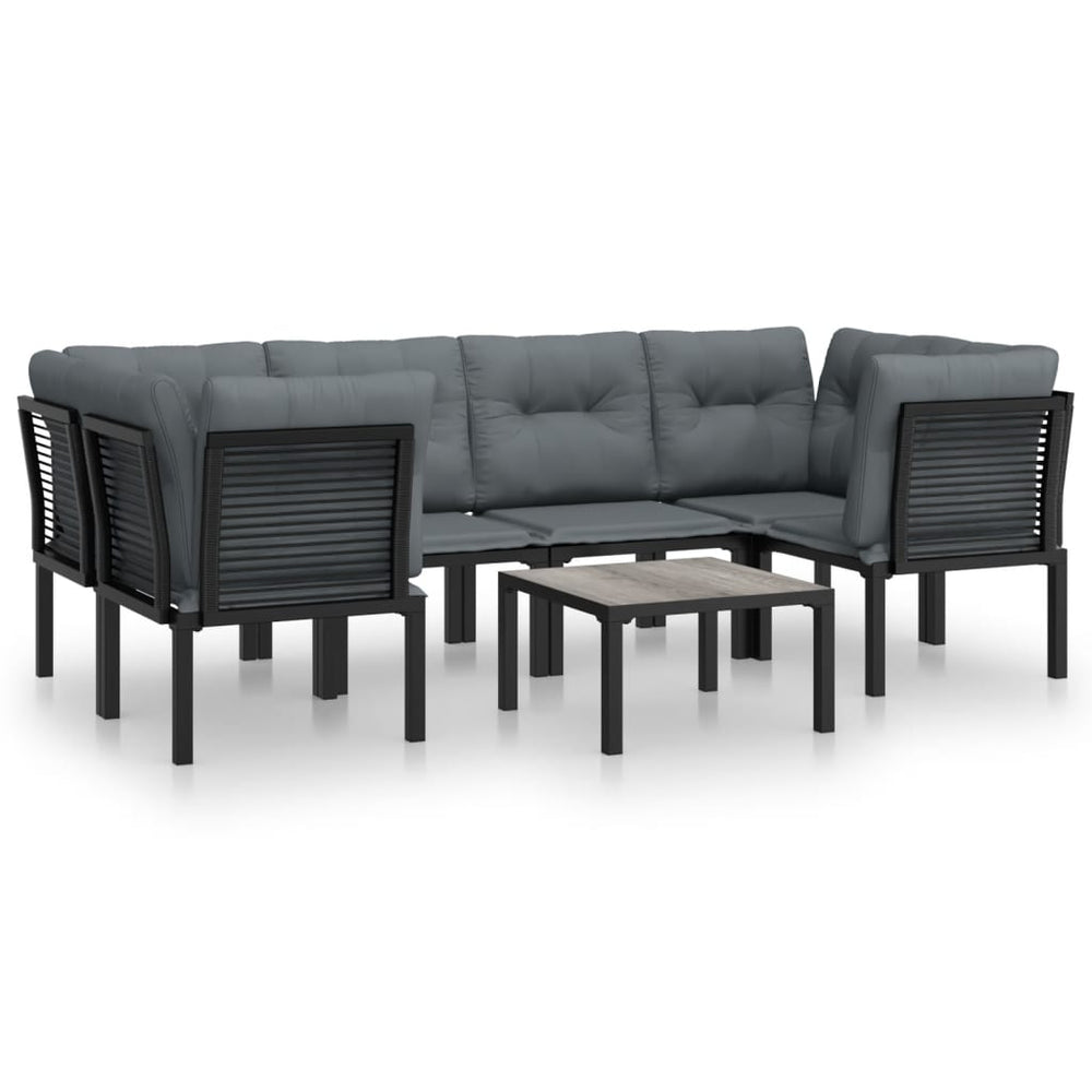 Set Mobilier De Grădină, 7 Piese, Negru Și Gri, Poliratan