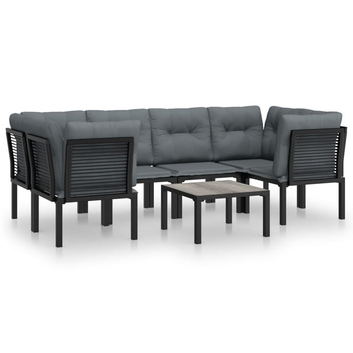Set Mobilier De Grădină, 7 Piese, Negru Și Gri, Poliratan
