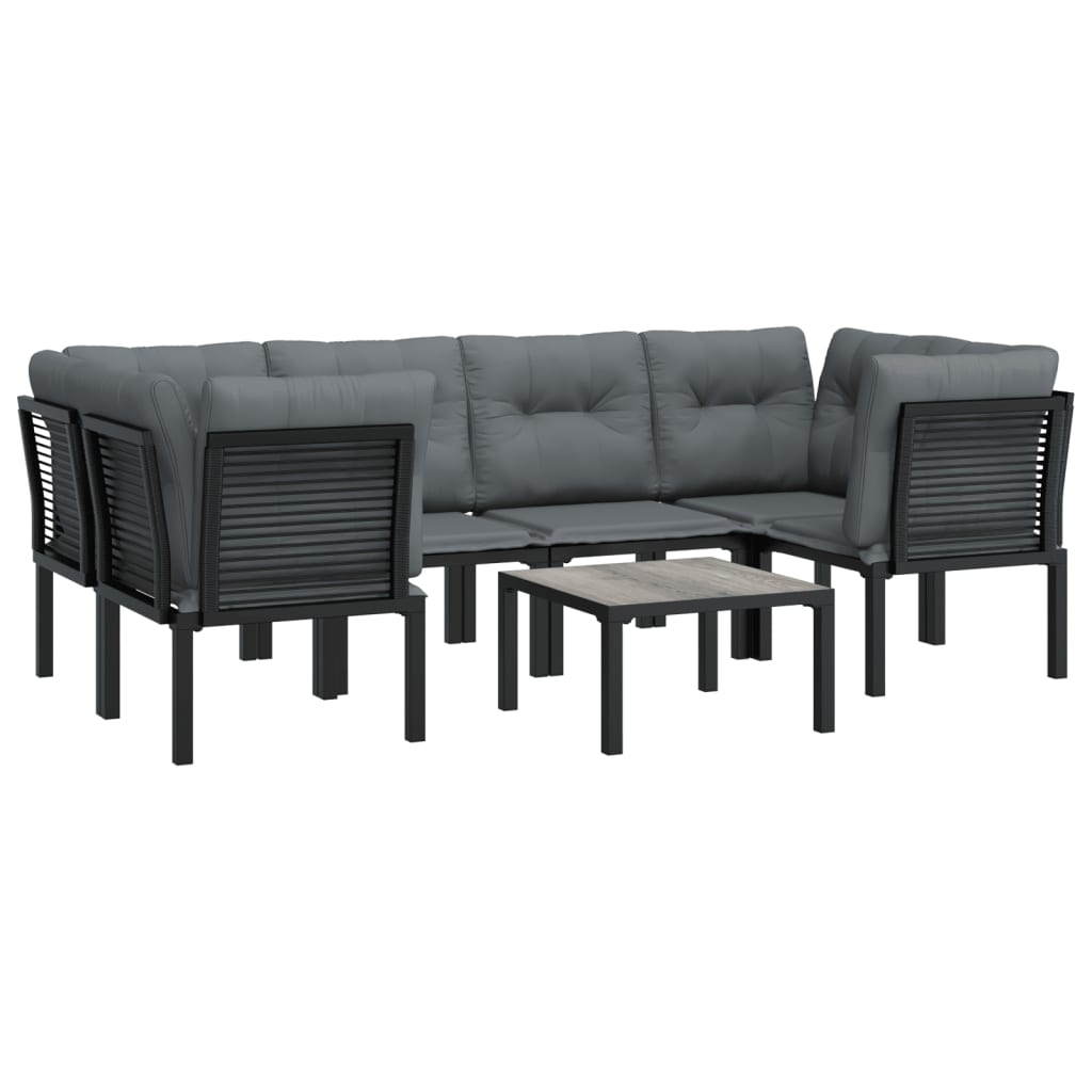 Set Mobilier De Grădină, 7 Piese, Negru Și Gri, Poliratan