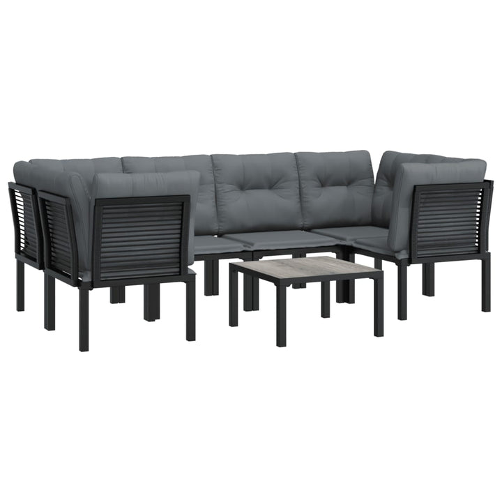Set Mobilier De Grădină, 7 Piese, Negru Și Gri, Poliratan