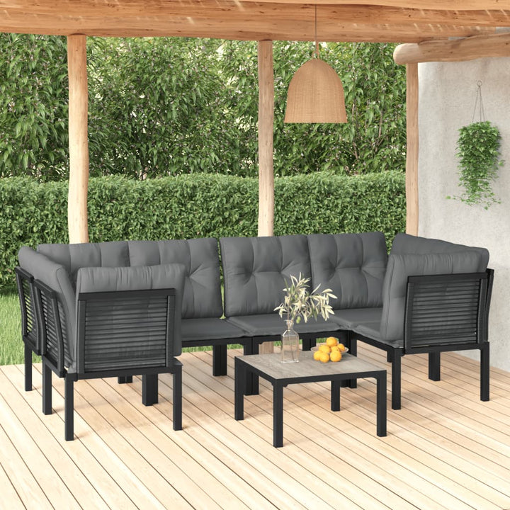 Set Mobilier De Grădină, 7 Piese, Negru Și Gri, Poliratan