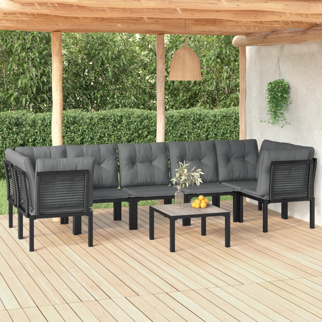 Set Mobilier De Grădină, 7 Piese, Negru Și Gri, Poliratan