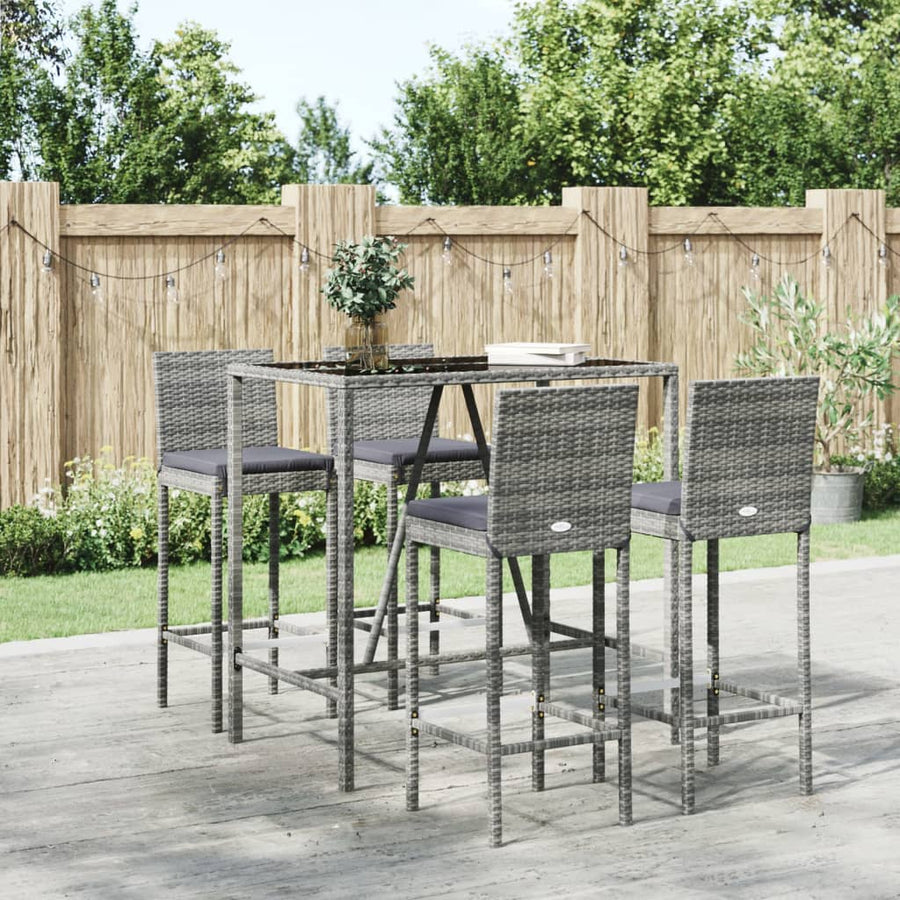 Set Mobilier Bar De Grădină, Cu Perne, 5 Piese, , Poliratan