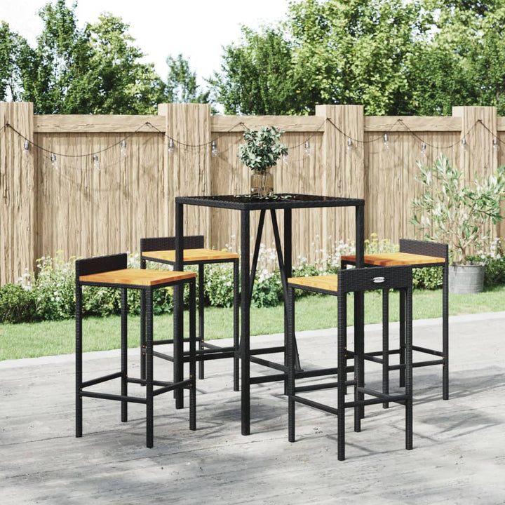 Set Bar Pentru Grădină, 5 Piese, , Poliratan/Lemn Acacia