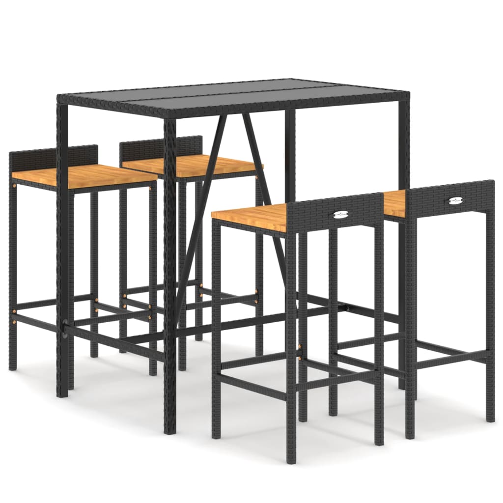 Set Bar Pentru Grădină, 5 Piese, , Poliratan/Lemn Acacia
