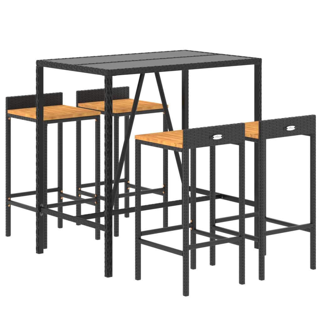 Set Bar Pentru Grădină, 5 Piese, , Poliratan/Lemn Acacia