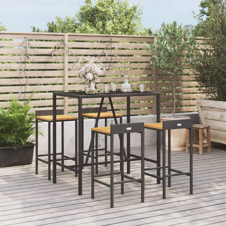Set Bar Pentru Grădină, 5 Piese, , Poliratan/Lemn Acacia