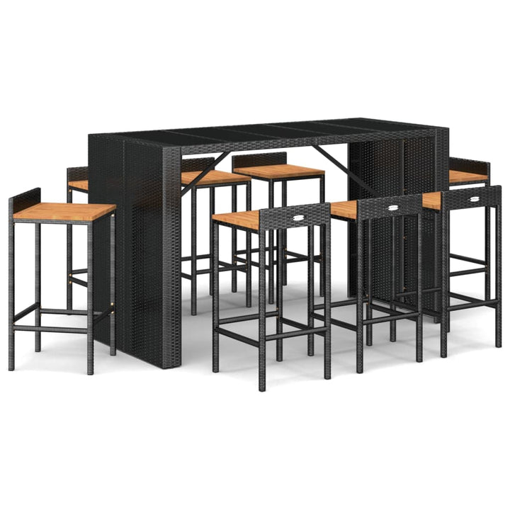 Set Bar Pentru Grădină, 9 Piese, , Poliratan/Lemn Acacia