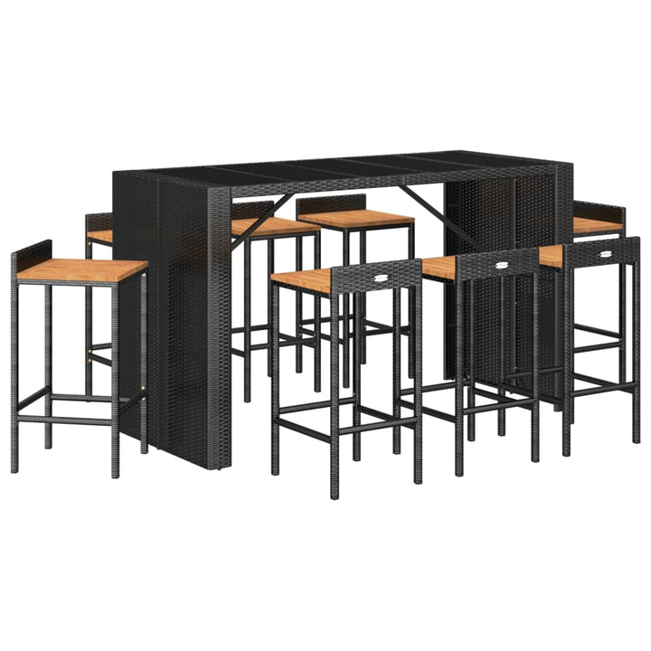 Set Bar Pentru Grădină, 9 Piese, , Poliratan/Lemn Acacia