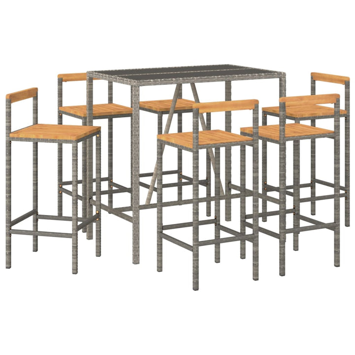 Set Bar Pentru Grădină, 7 Piese, , Poliratan/Lemn Acacia