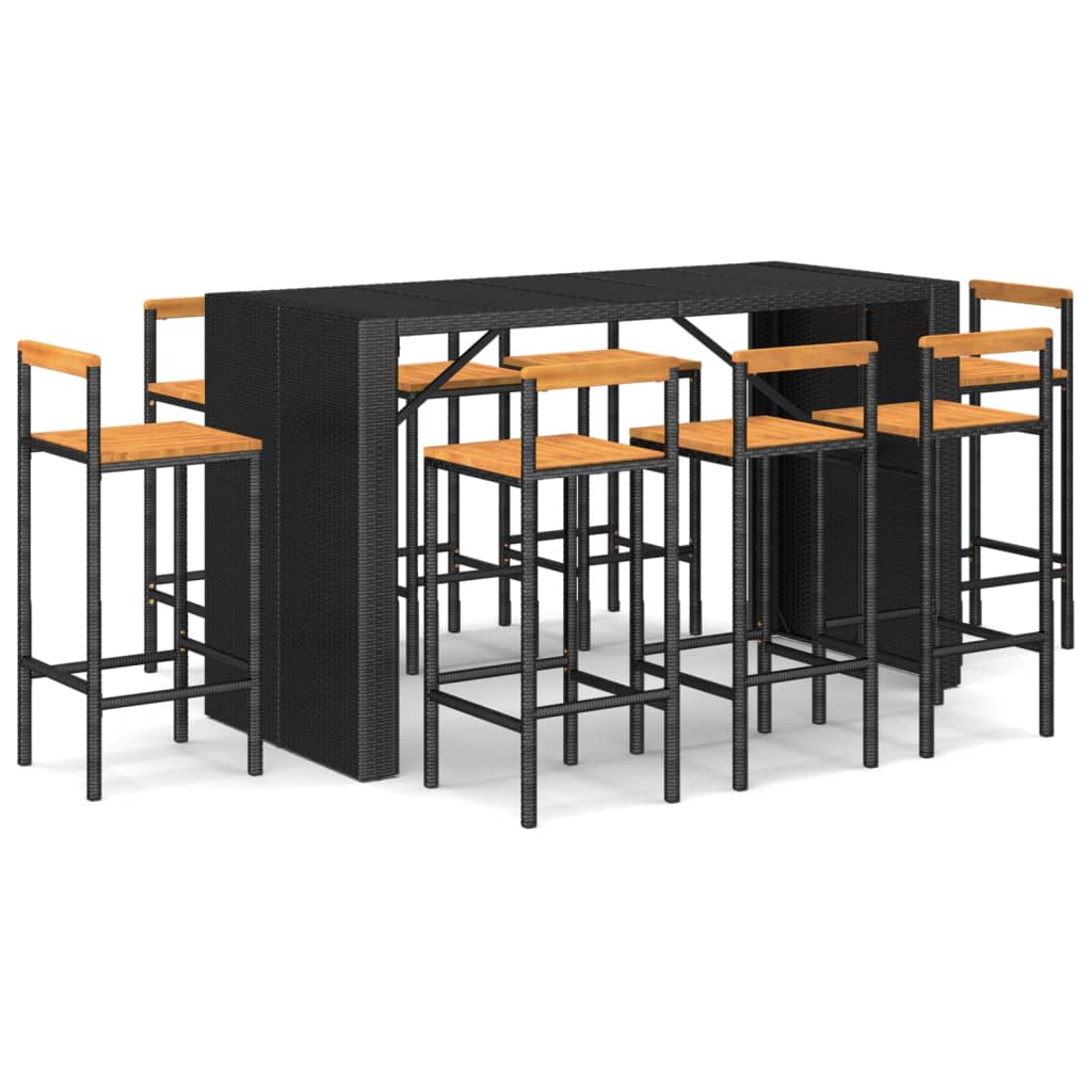 Set Bar Pentru Grădină, 9 Piese, , Poliratan/Lemn Acacia