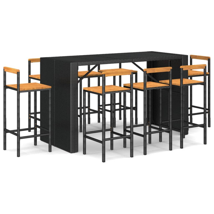 Set Bar Pentru Grădină, 9 Piese, , Poliratan/Lemn Acacia