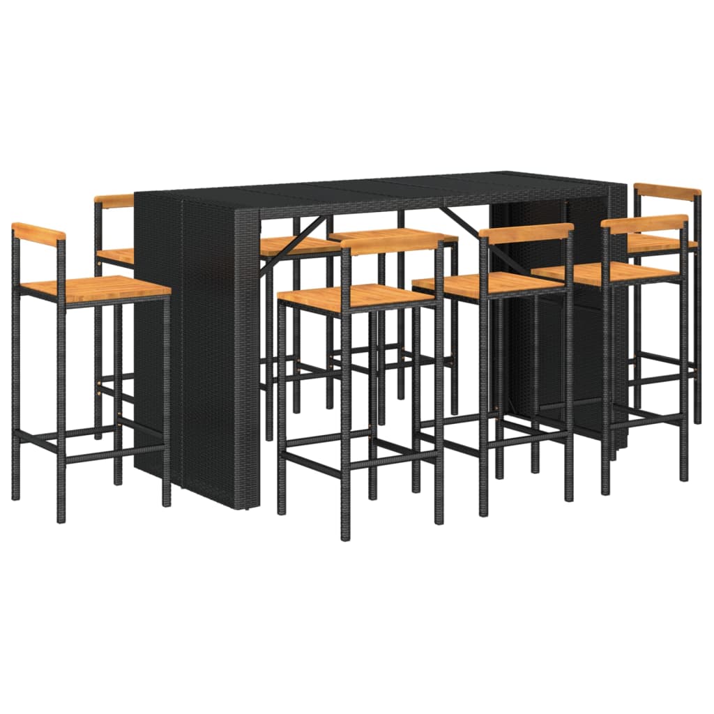 Set Bar Pentru Grădină, 9 Piese, , Poliratan/Lemn Acacia