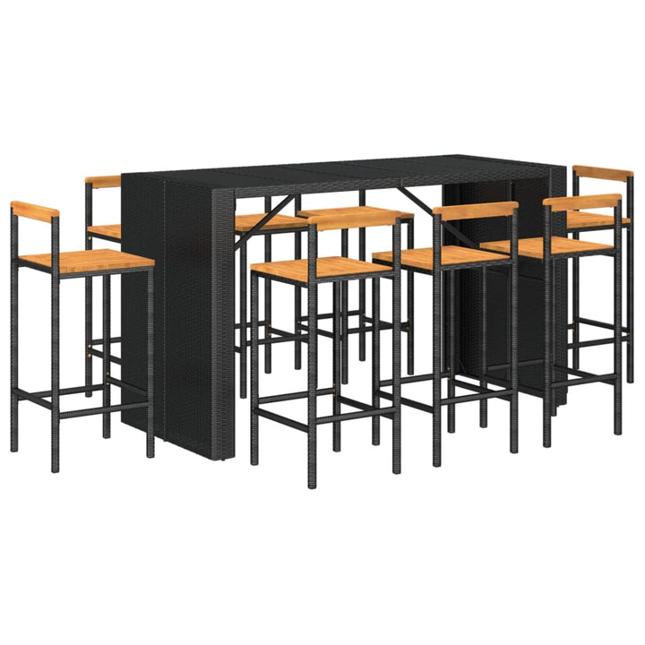 Set Bar Pentru Grădină, 9 Piese, , Poliratan/Lemn Acacia