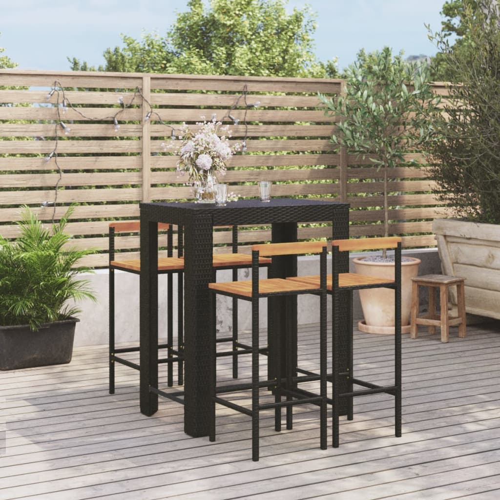 Set Bar Pentru Grădină, 5 Piese, , Poliratan/Lemn Acacia