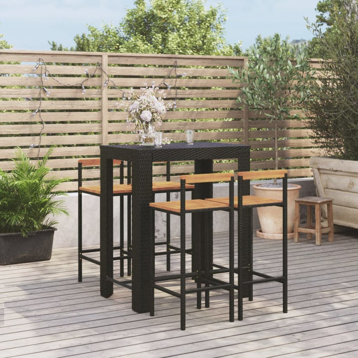 Set Bar Pentru Grădină, 5 Piese, , Poliratan/Lemn Acacia