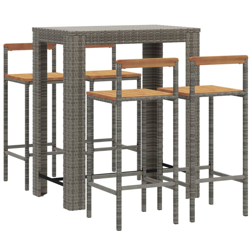 Set Bar Pentru Grădină, 5 Piese, , Poliratan/Lemn Acacia